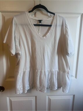 torrid White V-Neck Eyelet Peplum Tunic